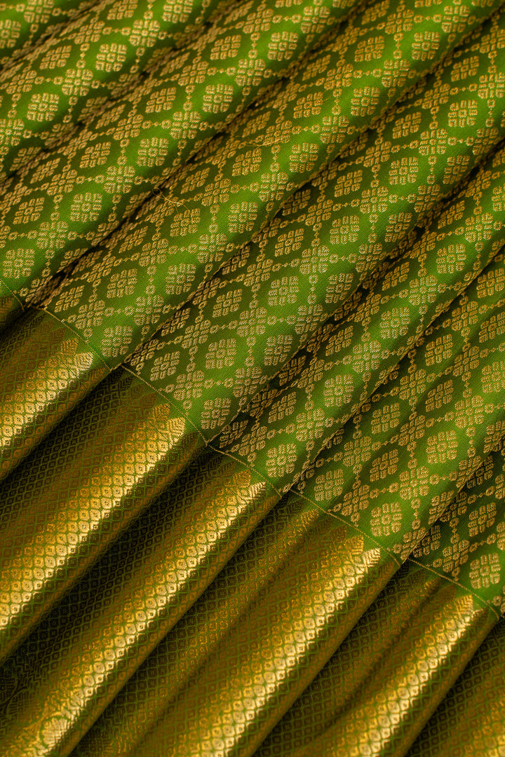 Parrot green brocade pure Kanchipuram silk saree