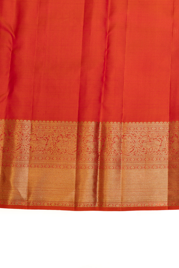 Reddish orange brocade pure Kanchipuram silk saree