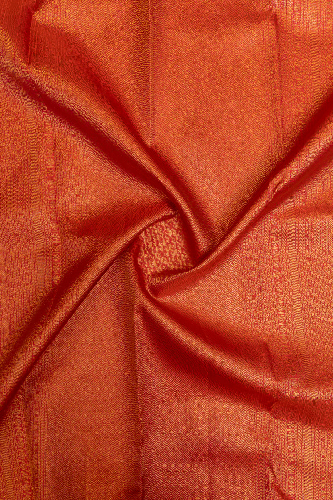 Reddish orange checks brocade pure Kanchipuram silk saree