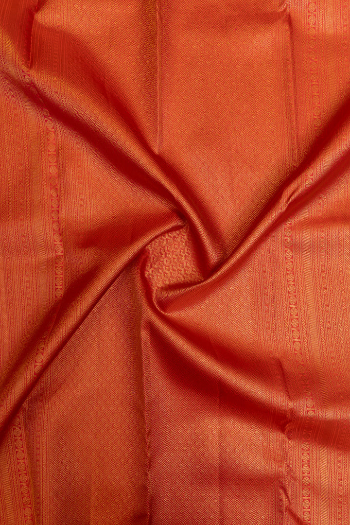 Reddish orange checks brocade pure Kanchipuram silk saree