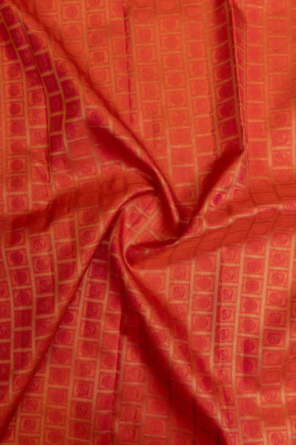 Reddish orange checks brocade pure Kanchipuram silk saree