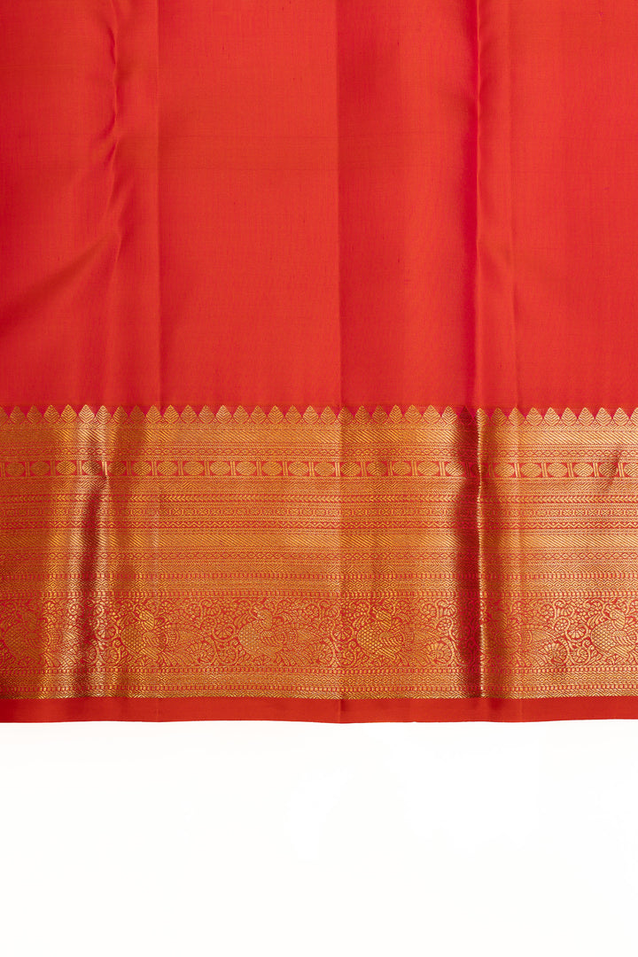 Reddish orange checks brocade pure Kanchipuram silk saree