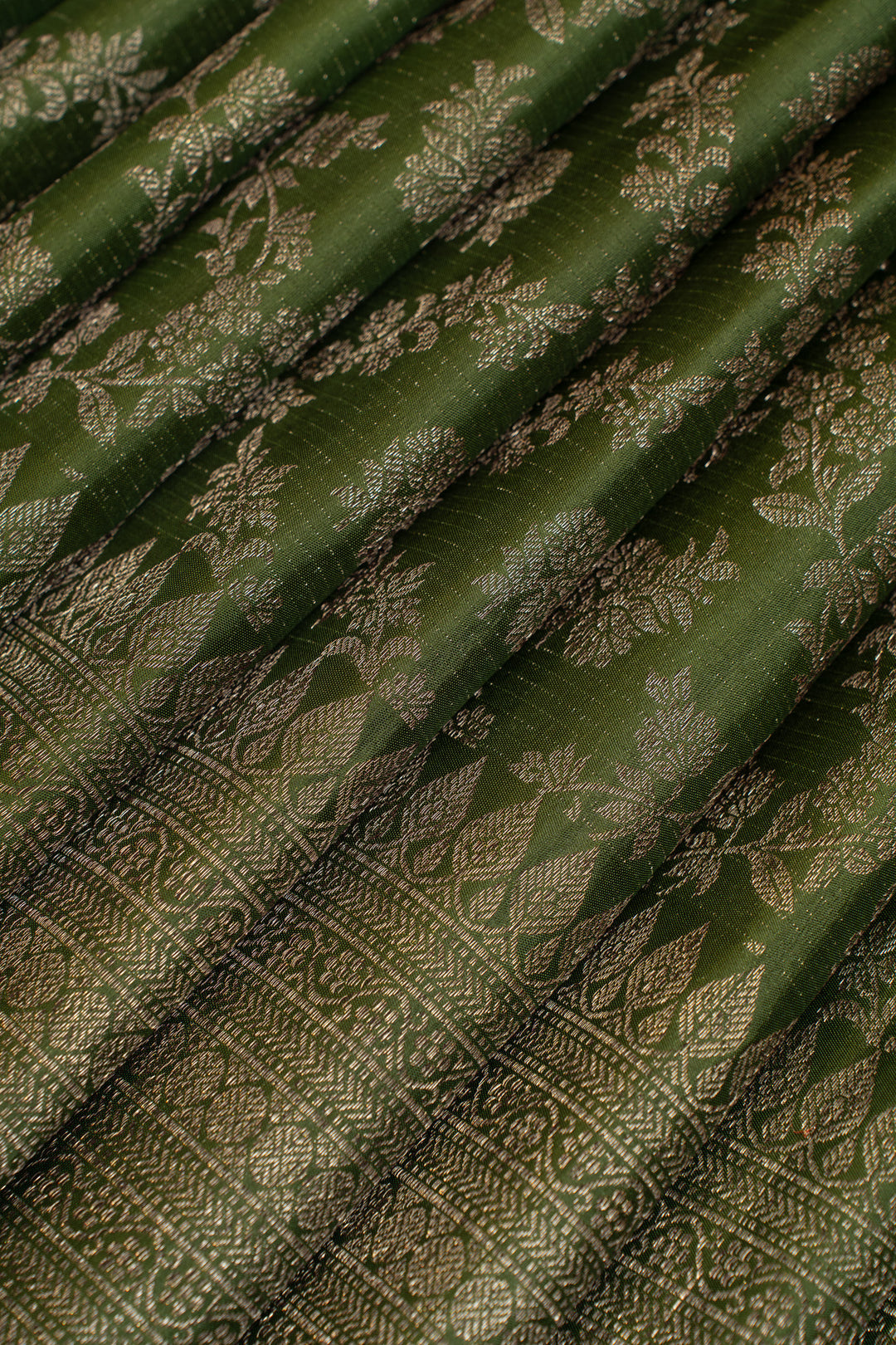 Pine green floral brocade pure Kanchipuram silk saree