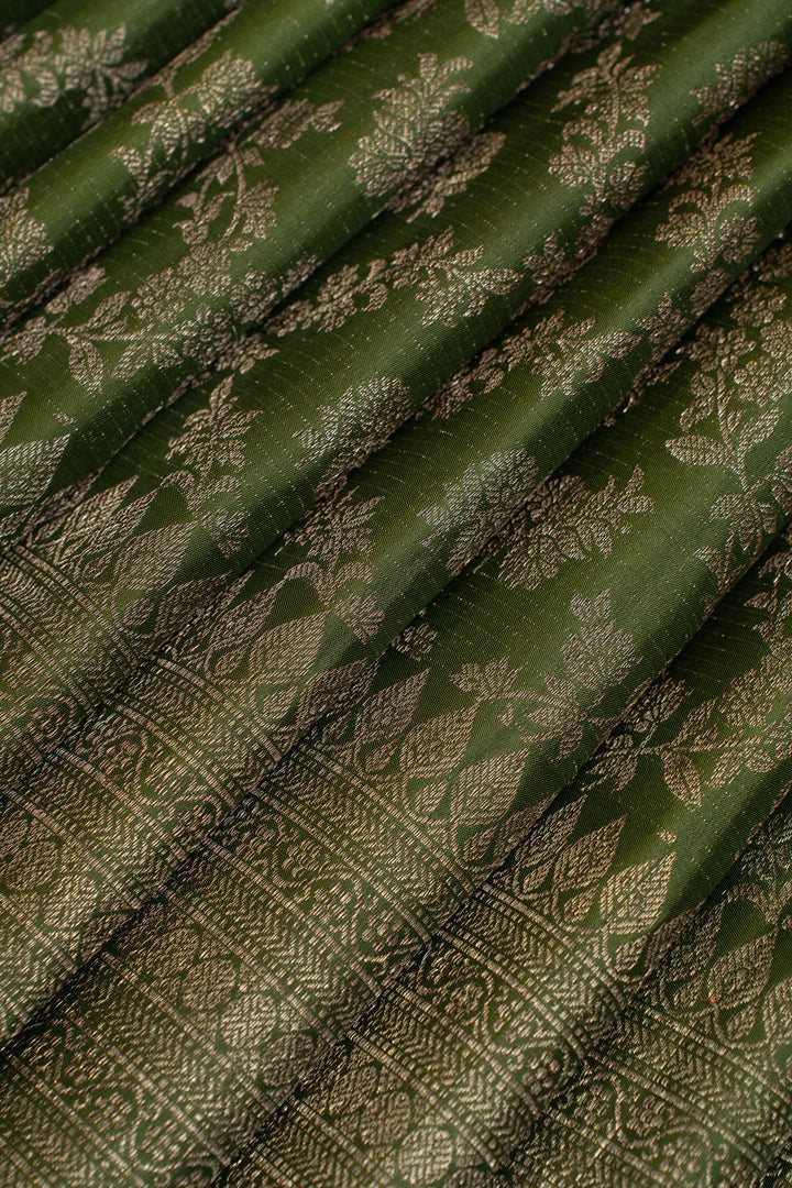 Pine green floral brocade pure Kanchipuram silk saree