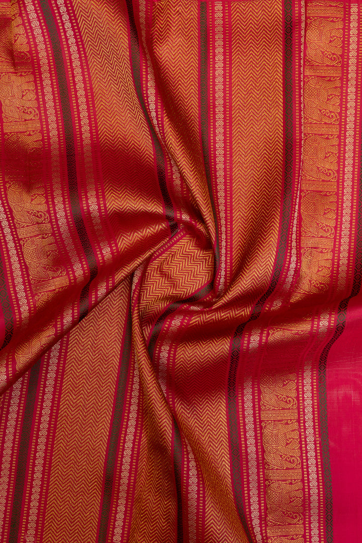 Yellow and pink Varisaipettu  pure Kanchipuram silk saree