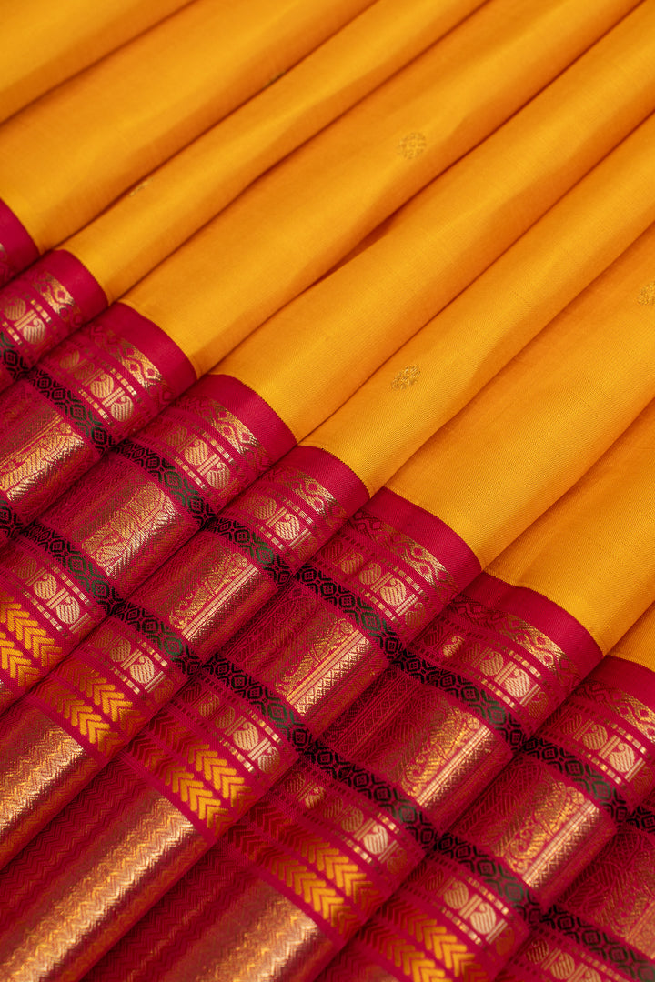 Yellow and pink Varisaipettu  pure Kanchipuram silk saree