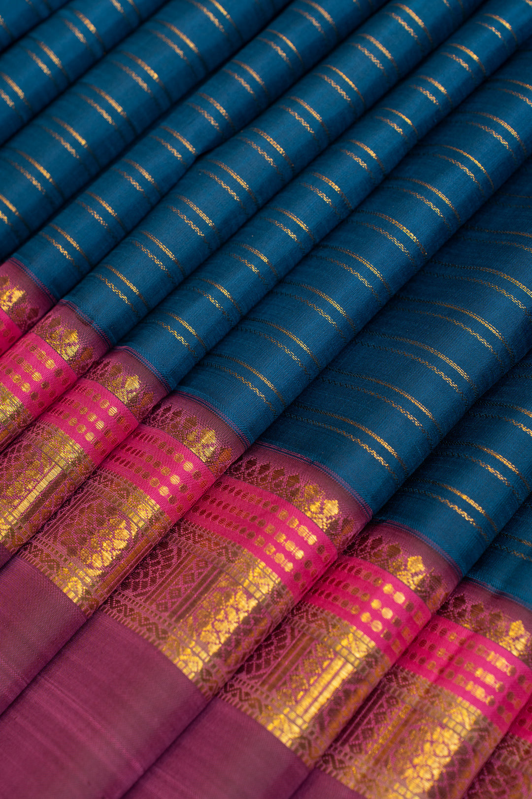 Vintage blue double stripes pure Kanchipuram silk saree