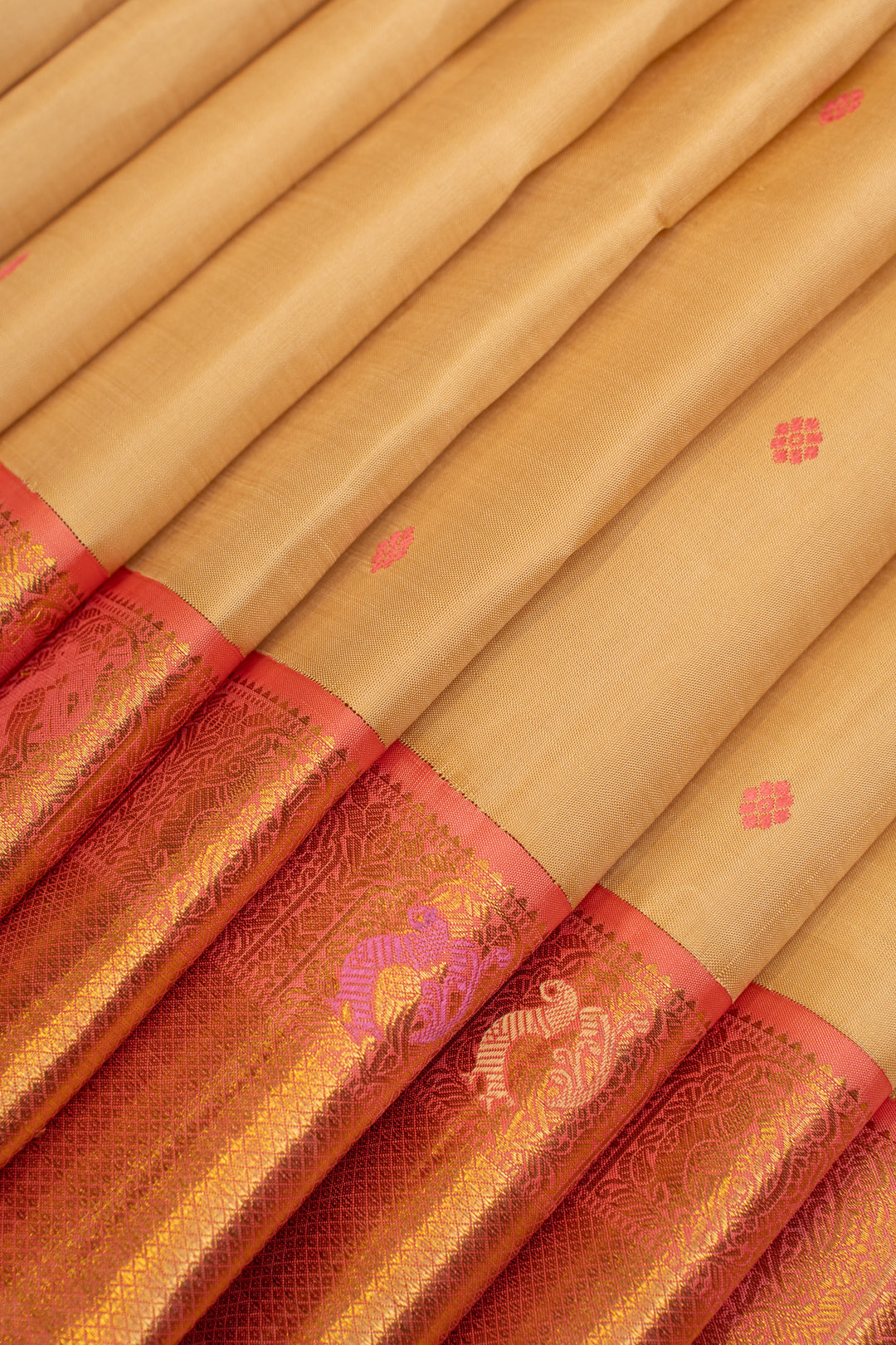 Off white and pink traditional pure Kanchipuram silk saree