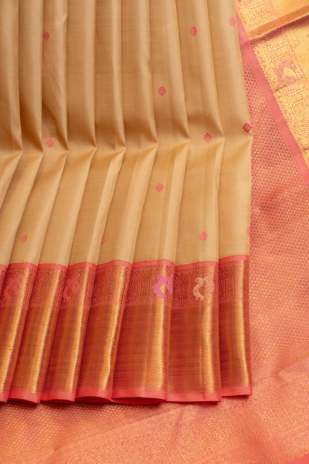 Off white and pink traditional pure Kanchipuram silk saree