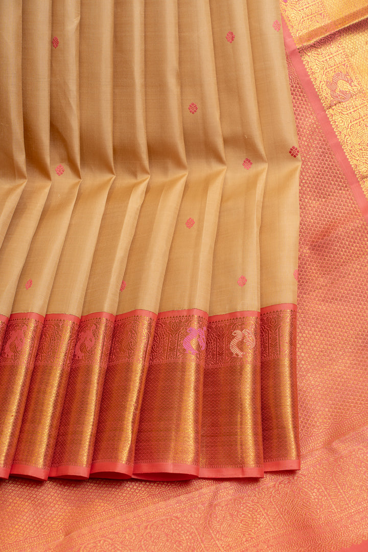 Off white and pink traditional pure Kanchipuram silk saree