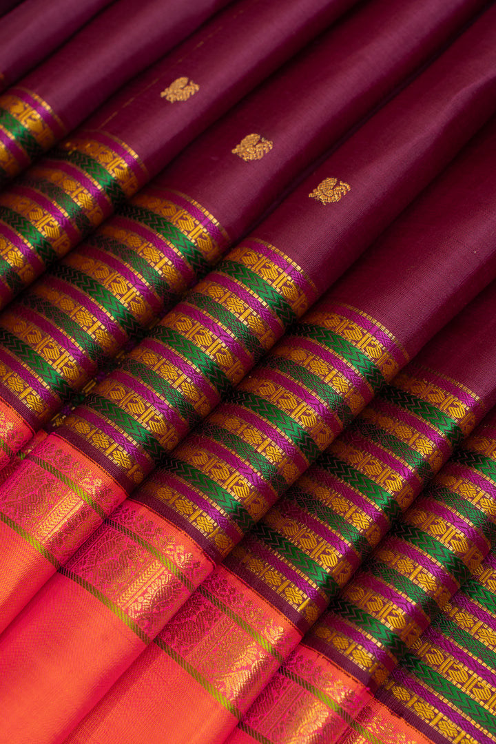Purple multi stripes pure Kanchipuram silk saree