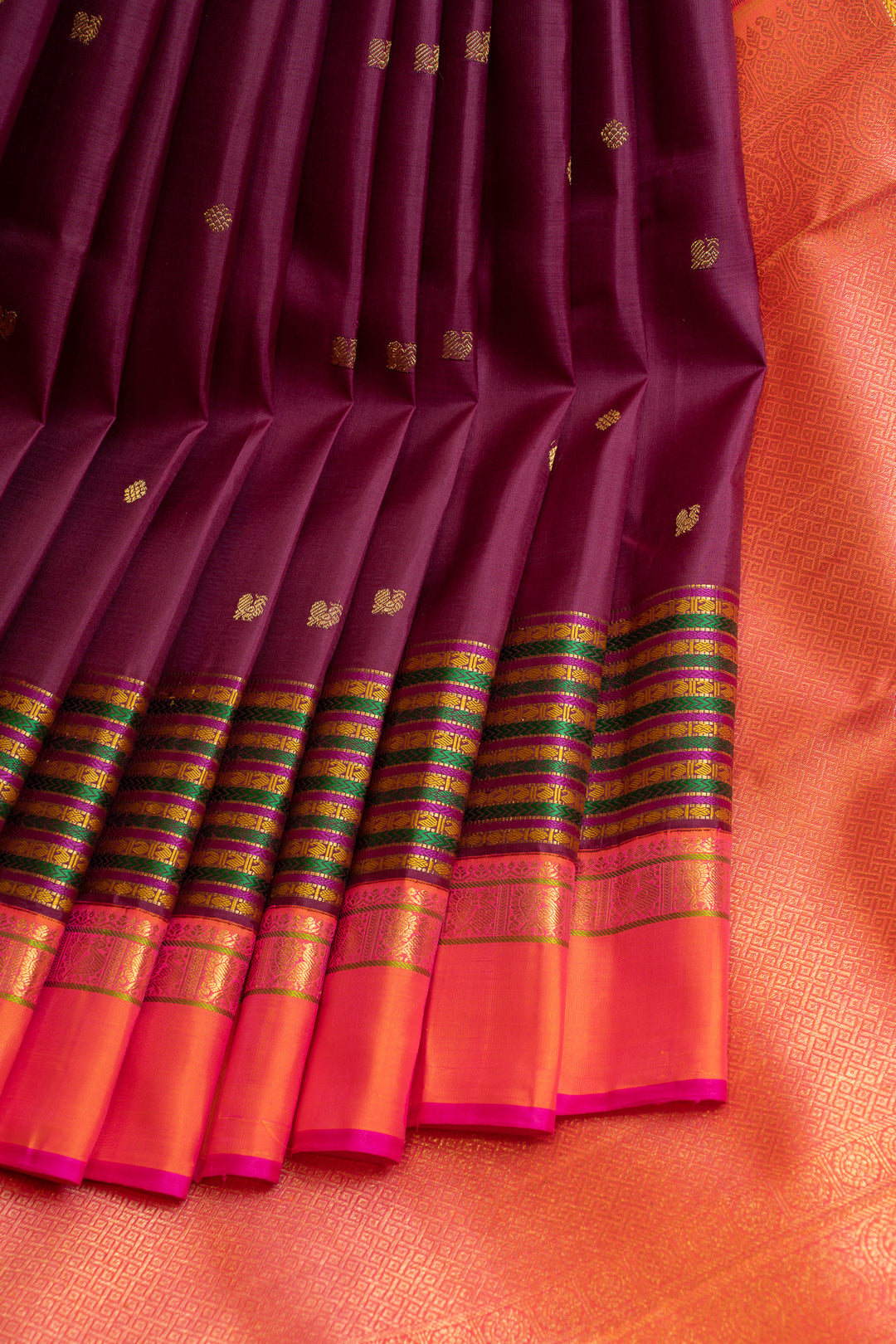 Purple multi stripes pure Kanchipuram silk saree