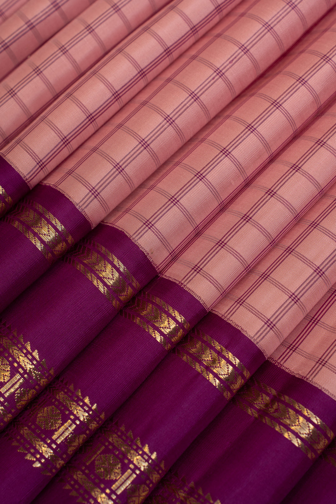 Pastel pink and purple Varisaipettu pure Kanchipuram silk saree