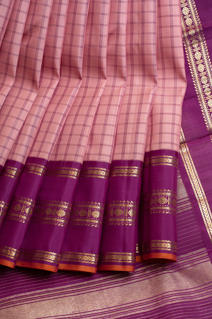 Pastel pink and purple Varisaipettu pure Kanchipuram silk saree