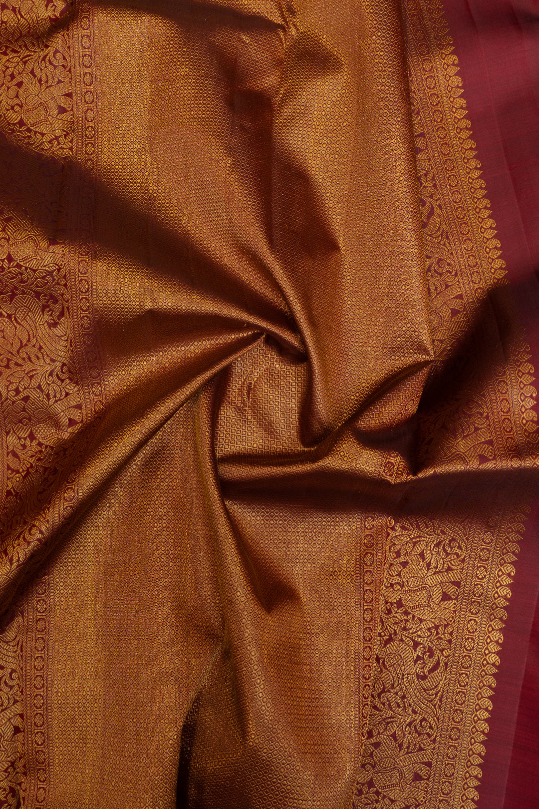 Orange and brown minakari brocade pure Kanchipuram silk saree