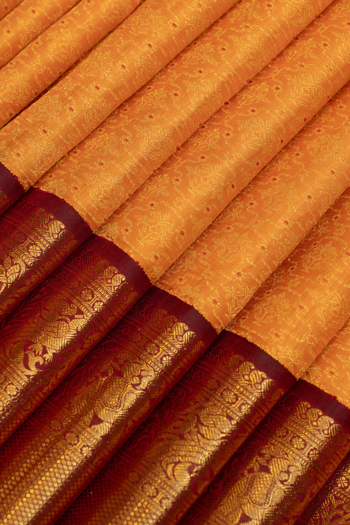 Orange and brown minakari brocade pure Kanchipuram silk saree