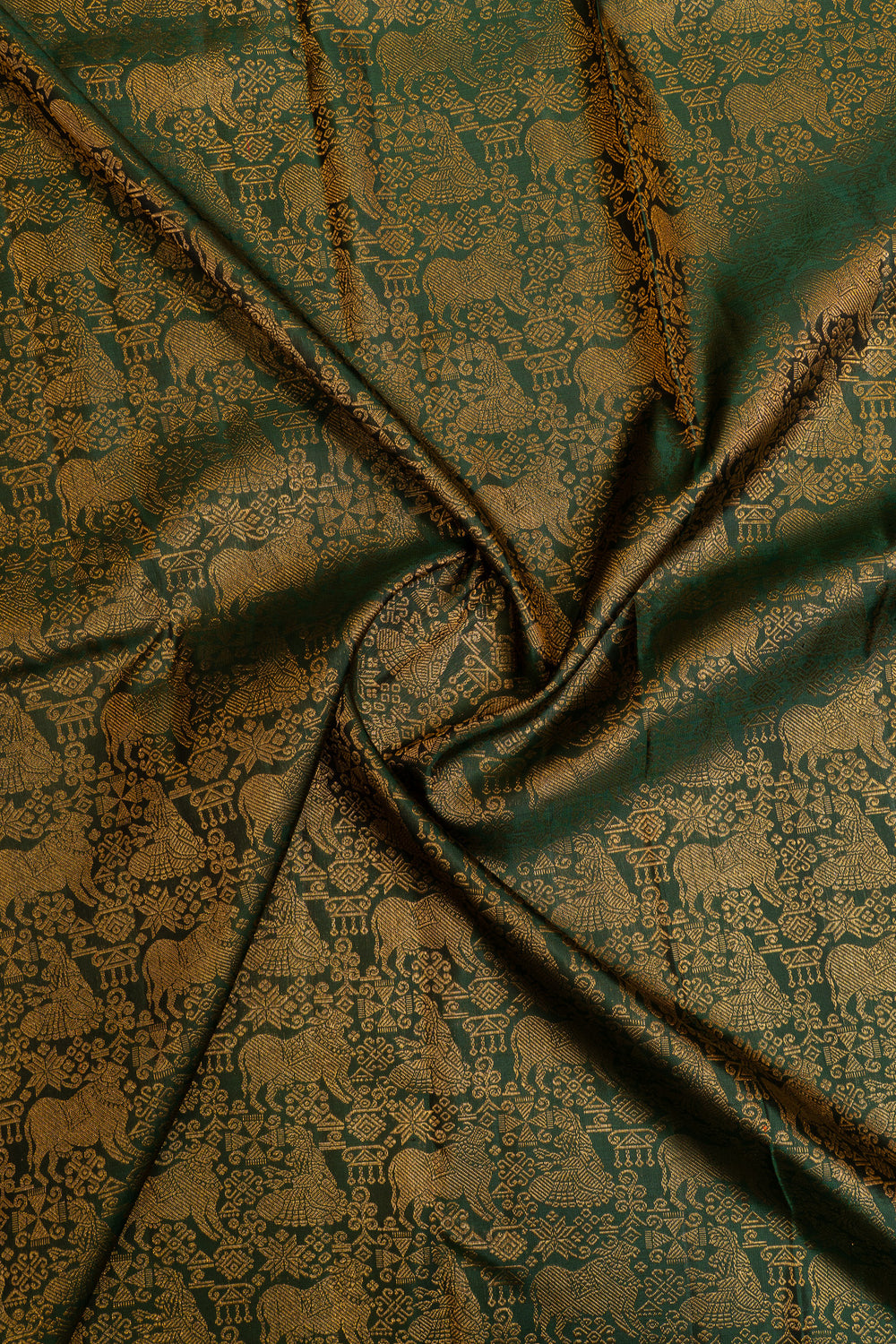 Bottle green Pichwai brocade pure Kanchipuram silk saree
