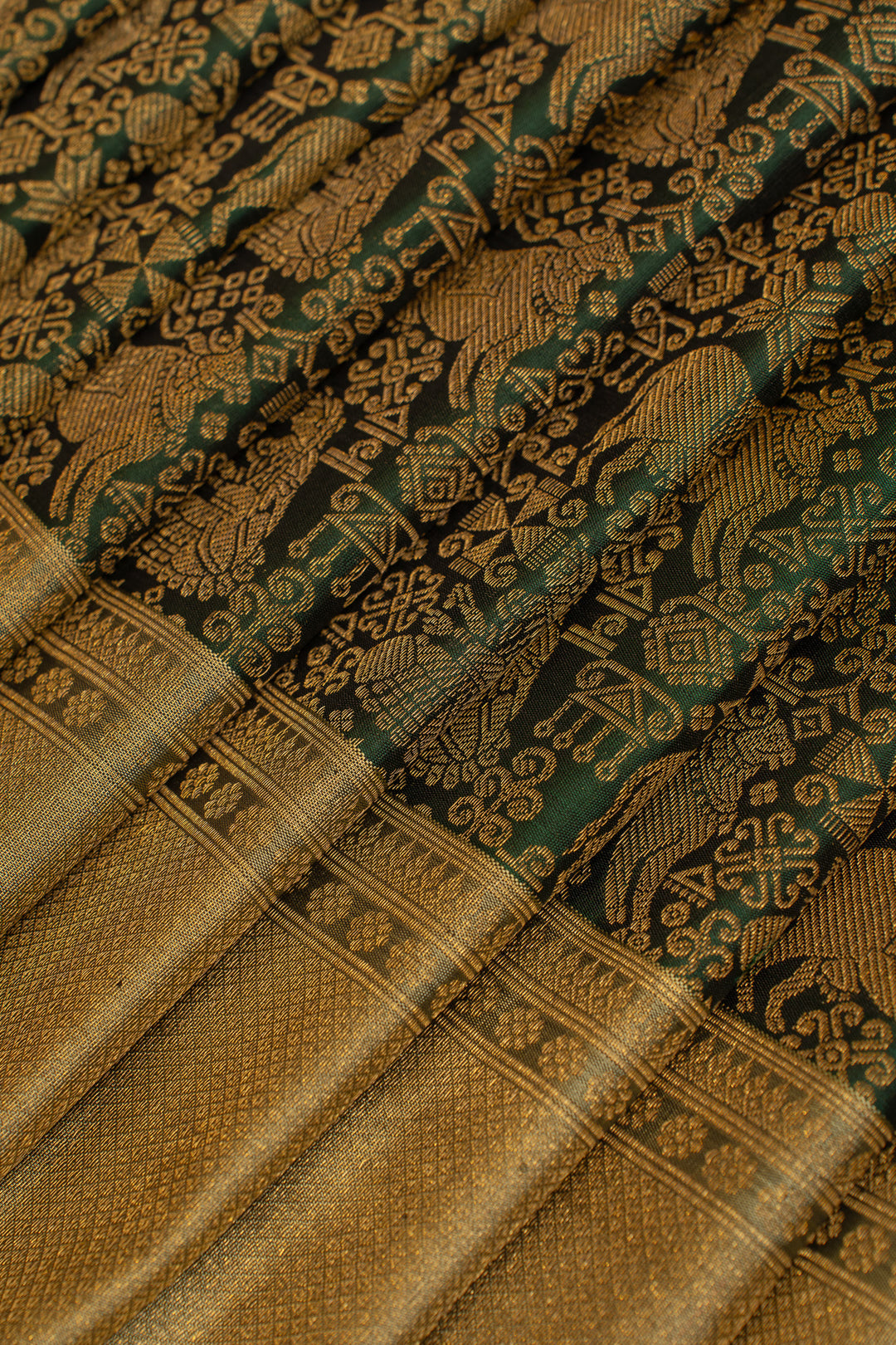 Bottle green Pichwai brocade pure Kanchipuram silk saree