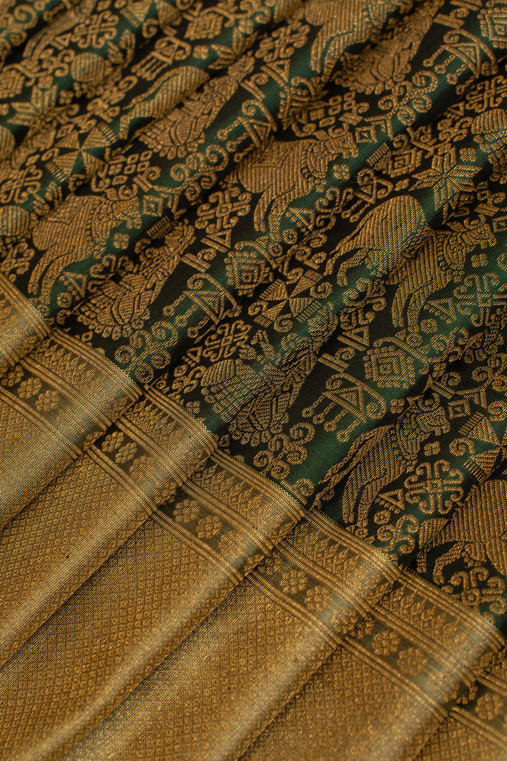 Bottle green Pichwai brocade pure Kanchipuram silk saree