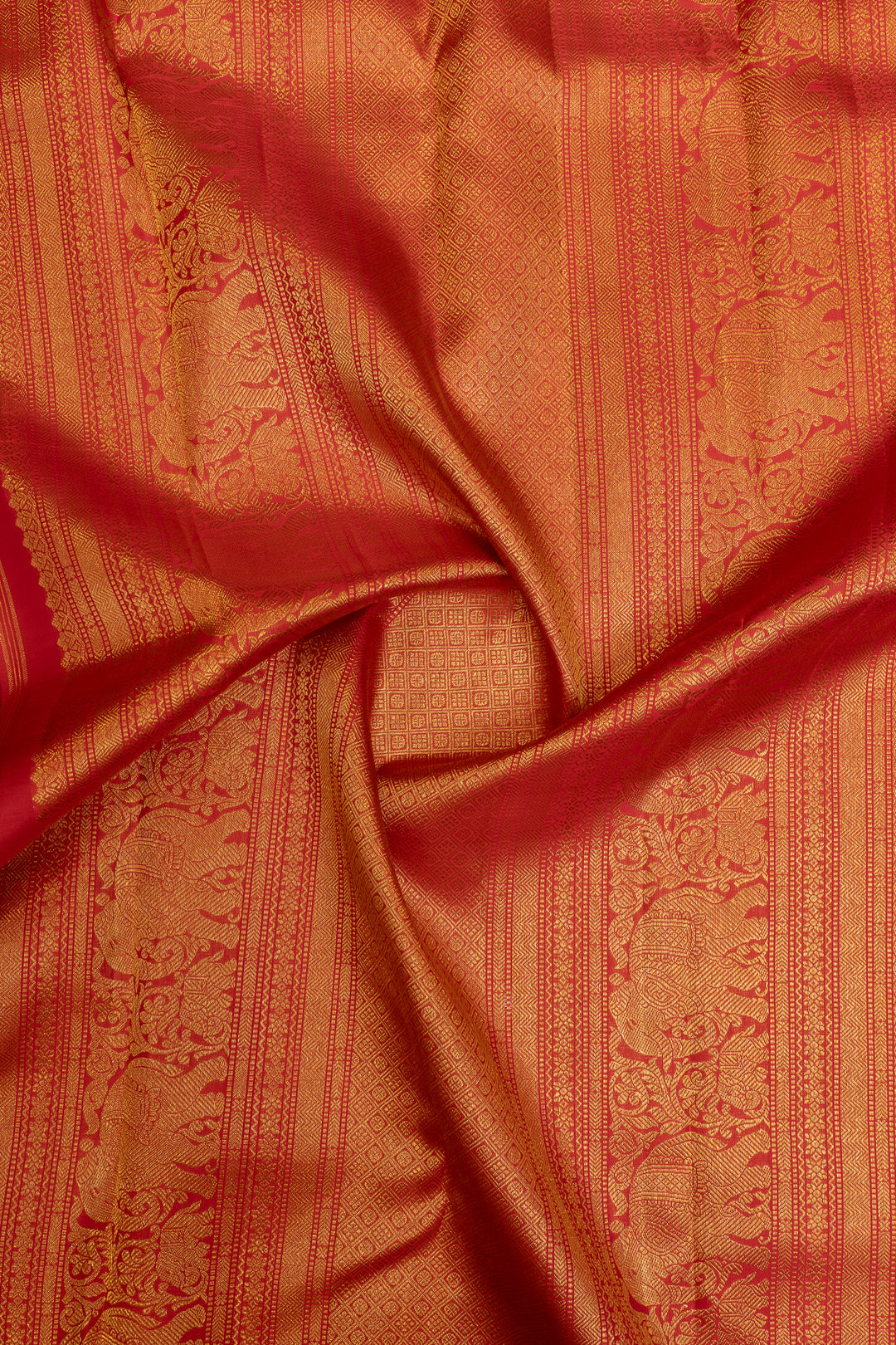 Navy blue and red zari checks pure Kanchipuram silk saree