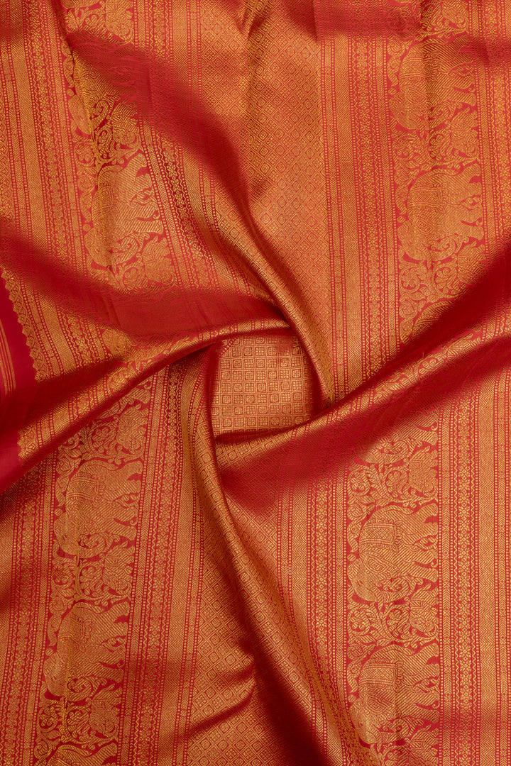 Navy blue and red zari checks pure Kanchipuram silk saree
