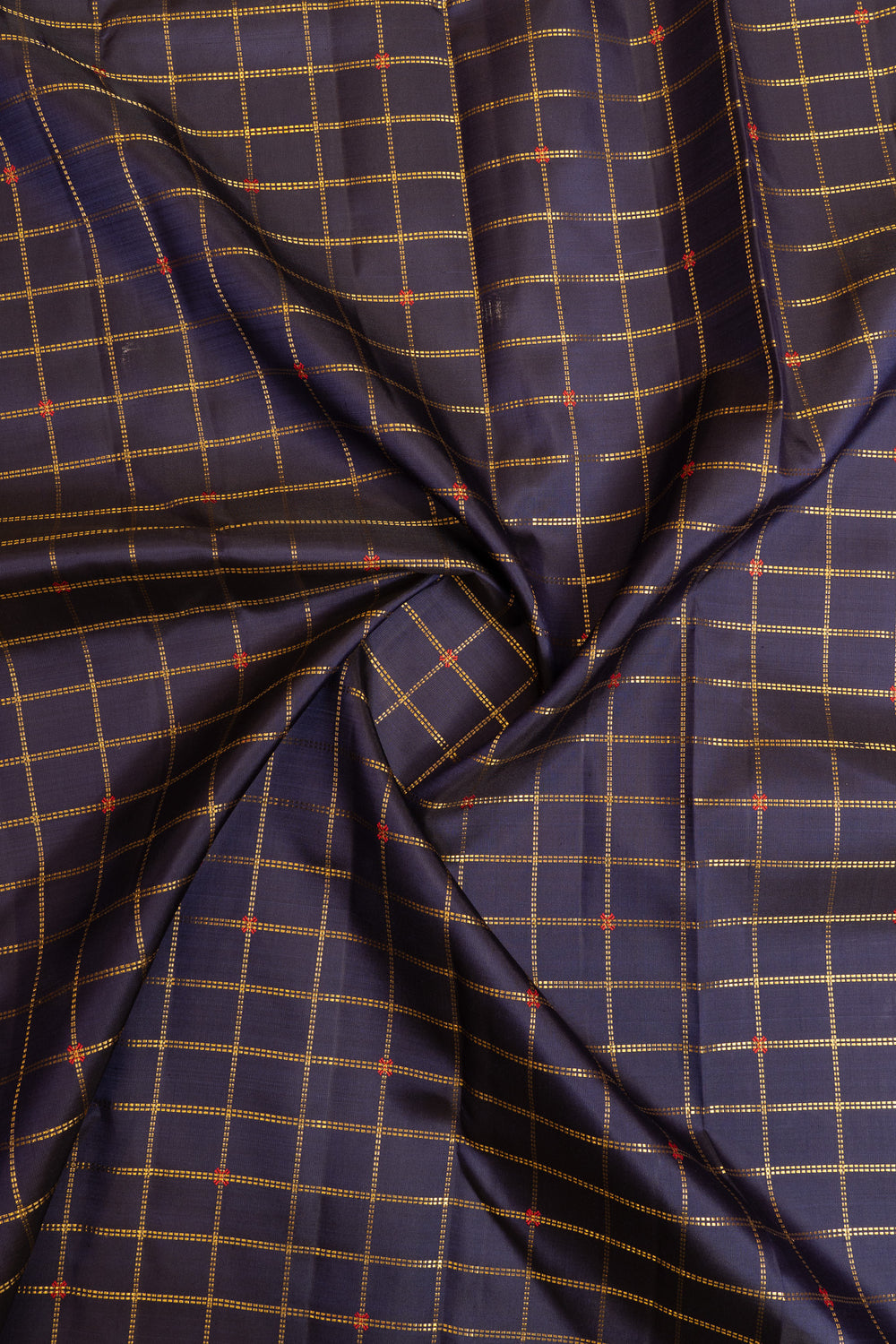 Navy blue and red zari checks pure Kanchipuram silk saree