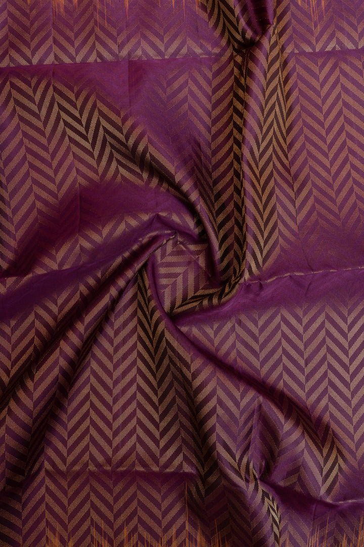 Purple and yellow herringbone pure soft silk saree