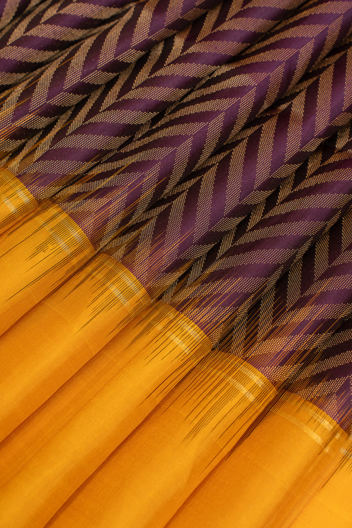 Purple and yellow herringbone pure soft silk saree