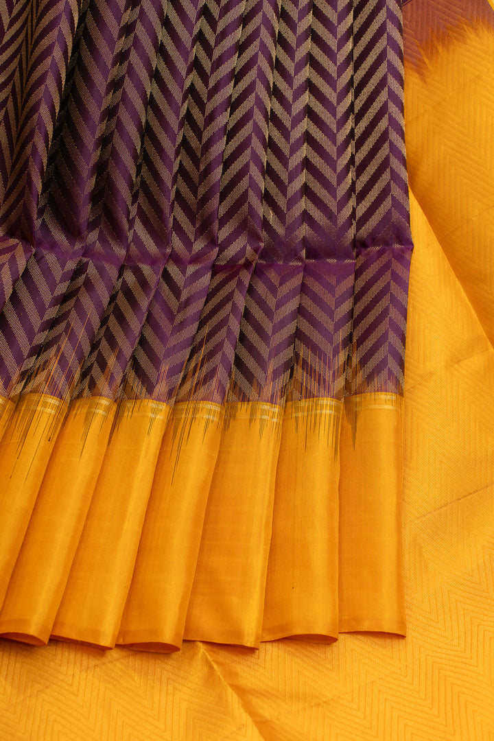 Purple and yellow herringbone pure soft silk saree
