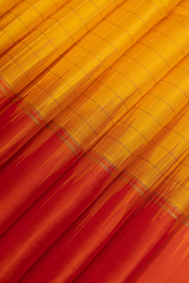 Yellow zari checks pure soft silk saree