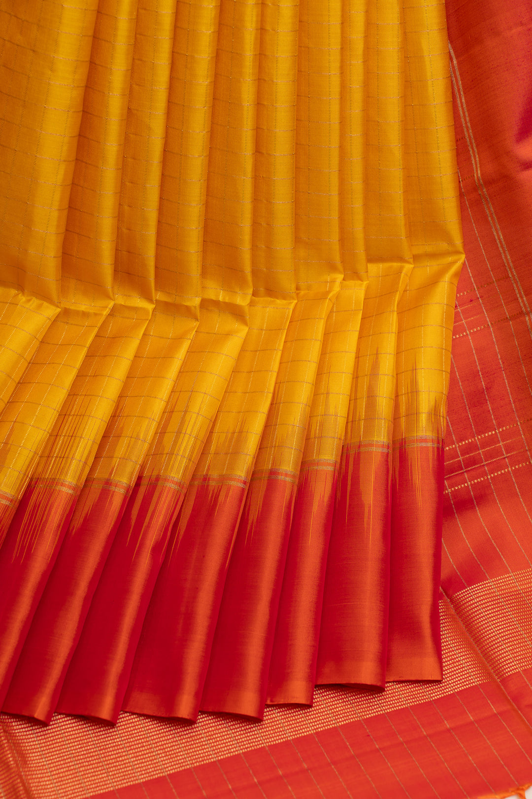 Yellow zari checks pure soft silk saree