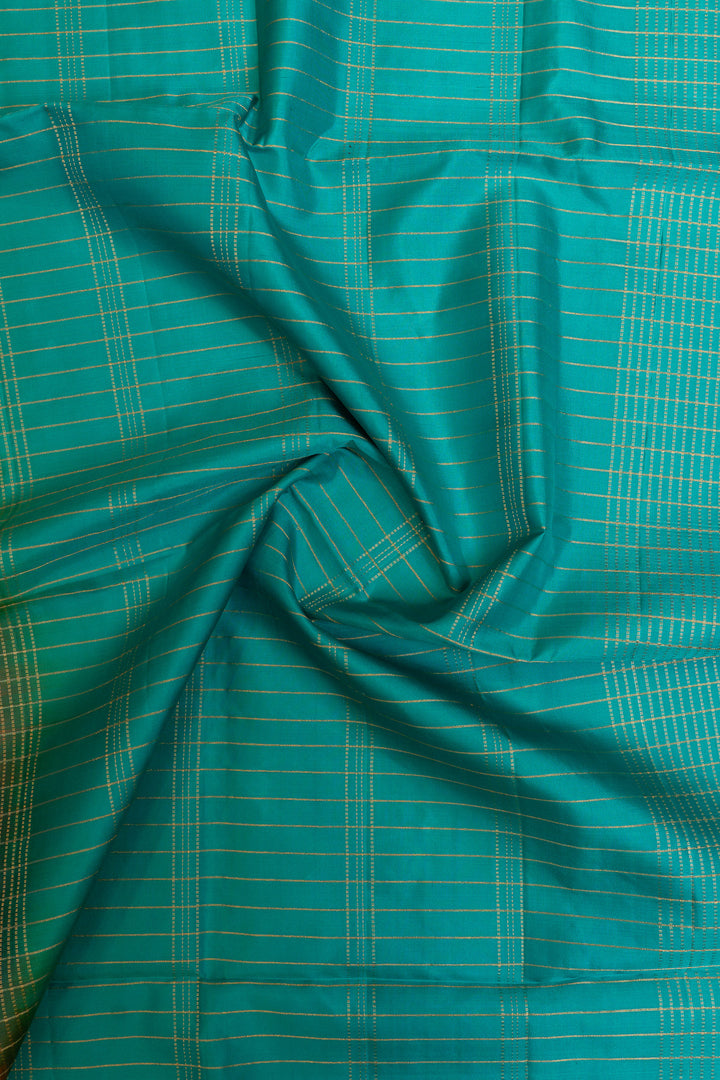 Orange and blue zari checks pure soft silk saree