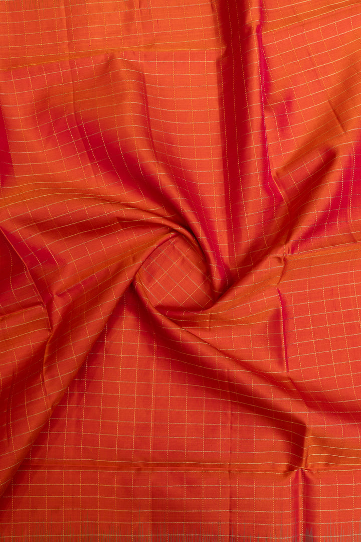 Orange and blue zari checks pure soft silk saree