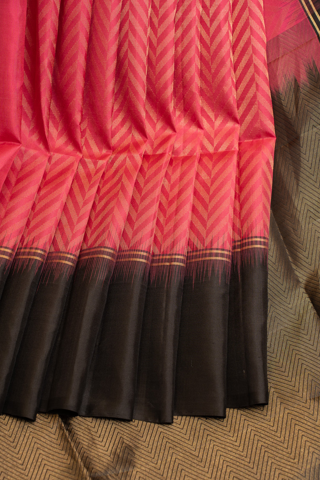 Magenta pink chevron pure soft silk saree