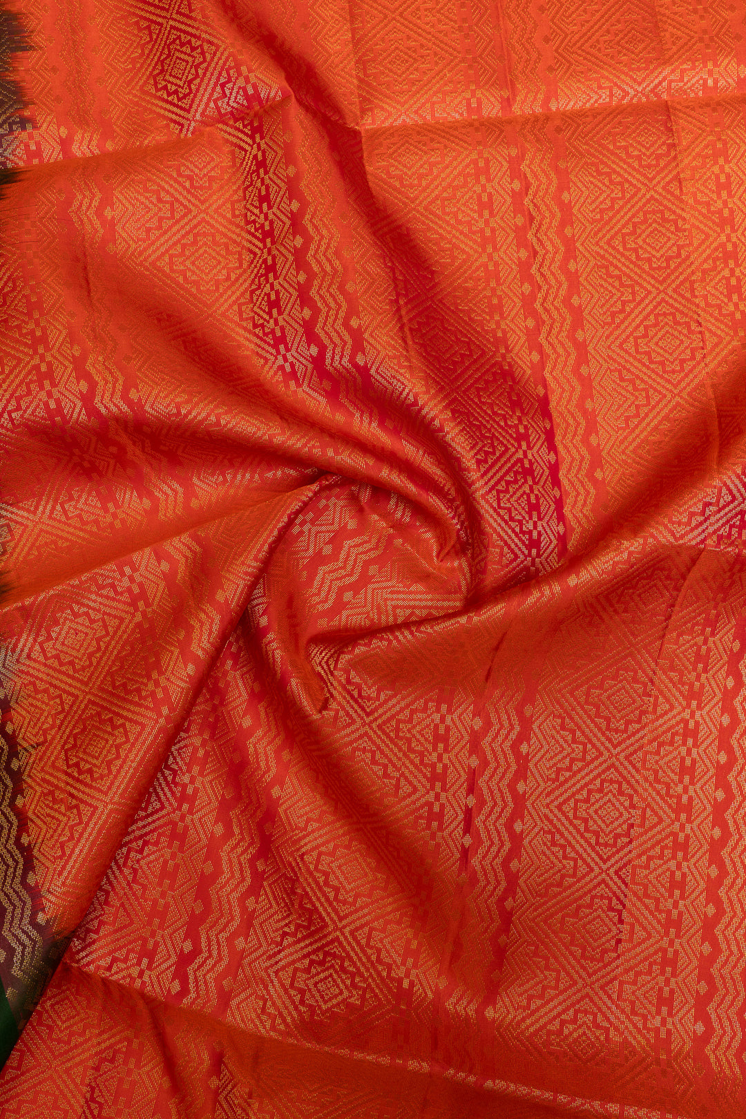 Bottle green and orange pure soft silk saree
