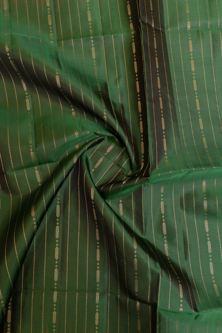 Bottle green and orange pure soft silk saree