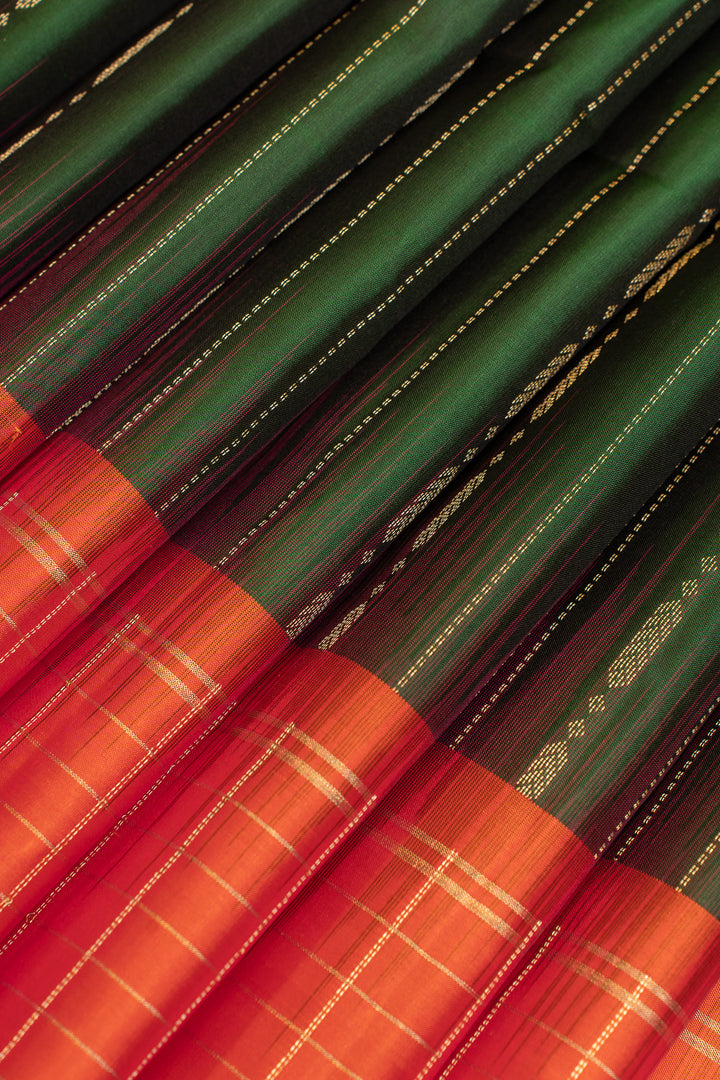 Bottle green and orange pure soft silk saree