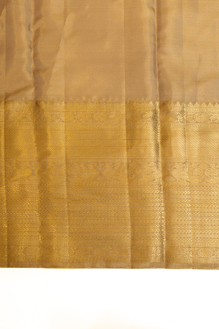 Silverish Gold paisley brocade pure Kanchipuram silk saree