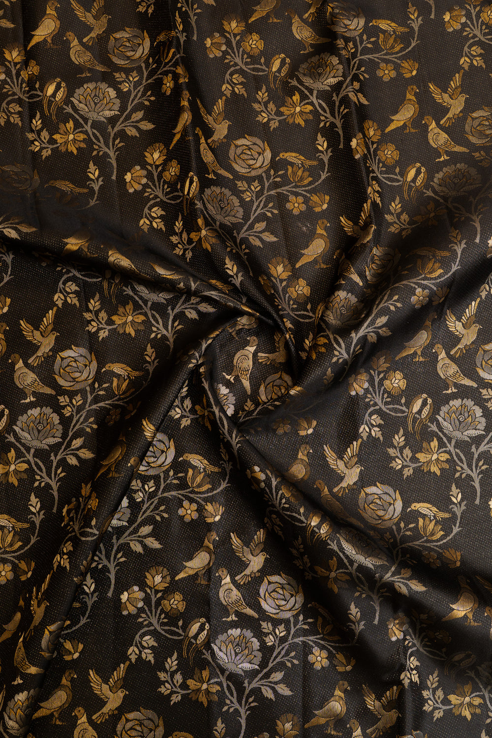 Black silver and gold floral brocade pure Kanchipuram silk saree