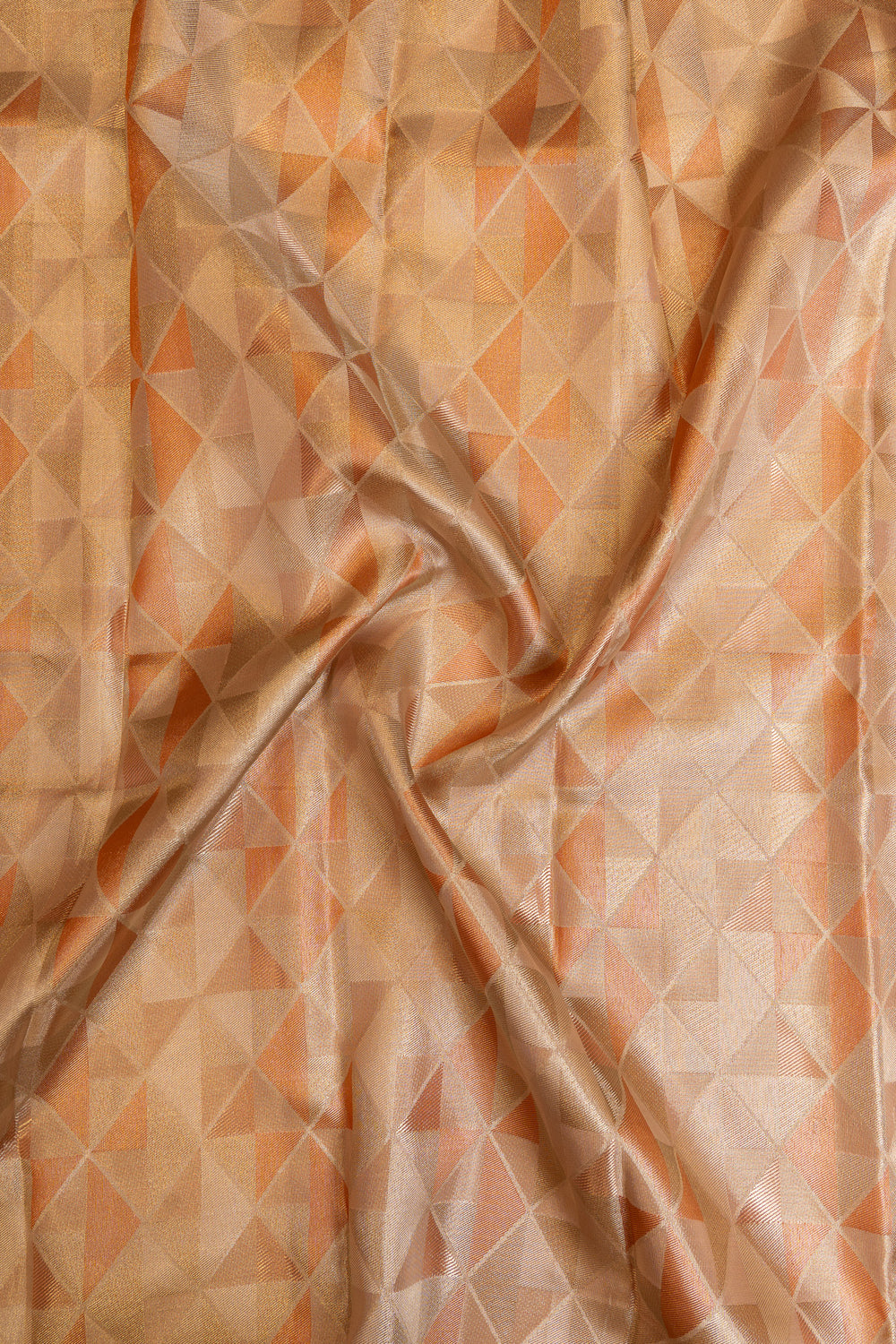 Peach pink geometric tissue brocade pure Kanchipuram silk saree