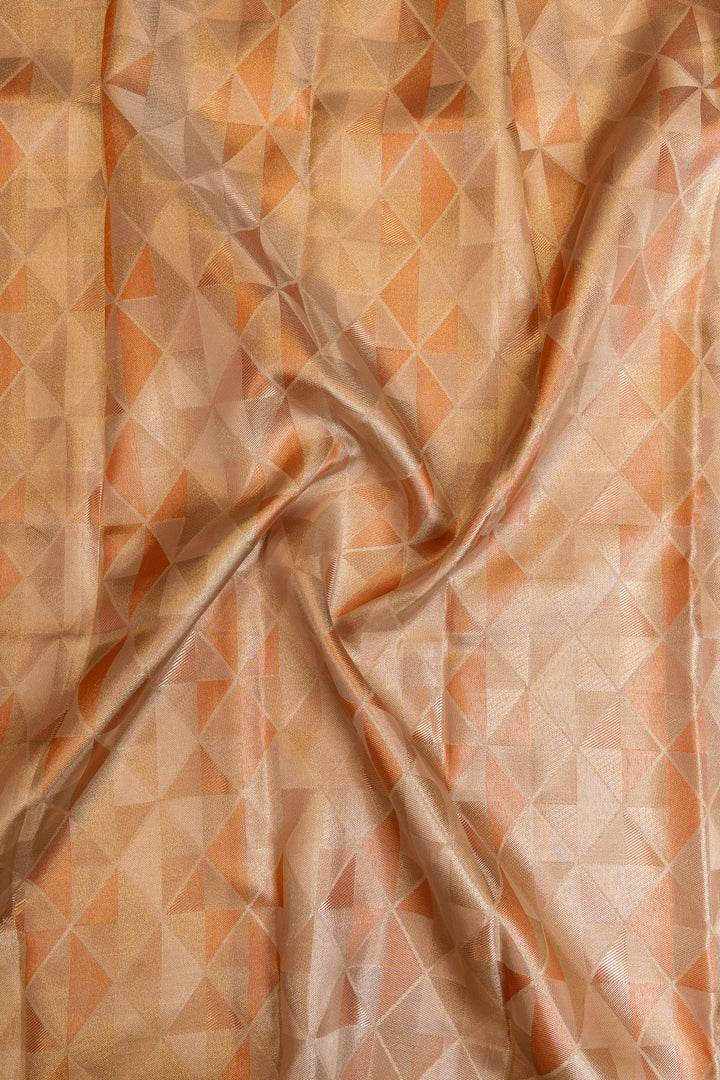 Peach pink geometric tissue brocade pure Kanchipuram silk saree
