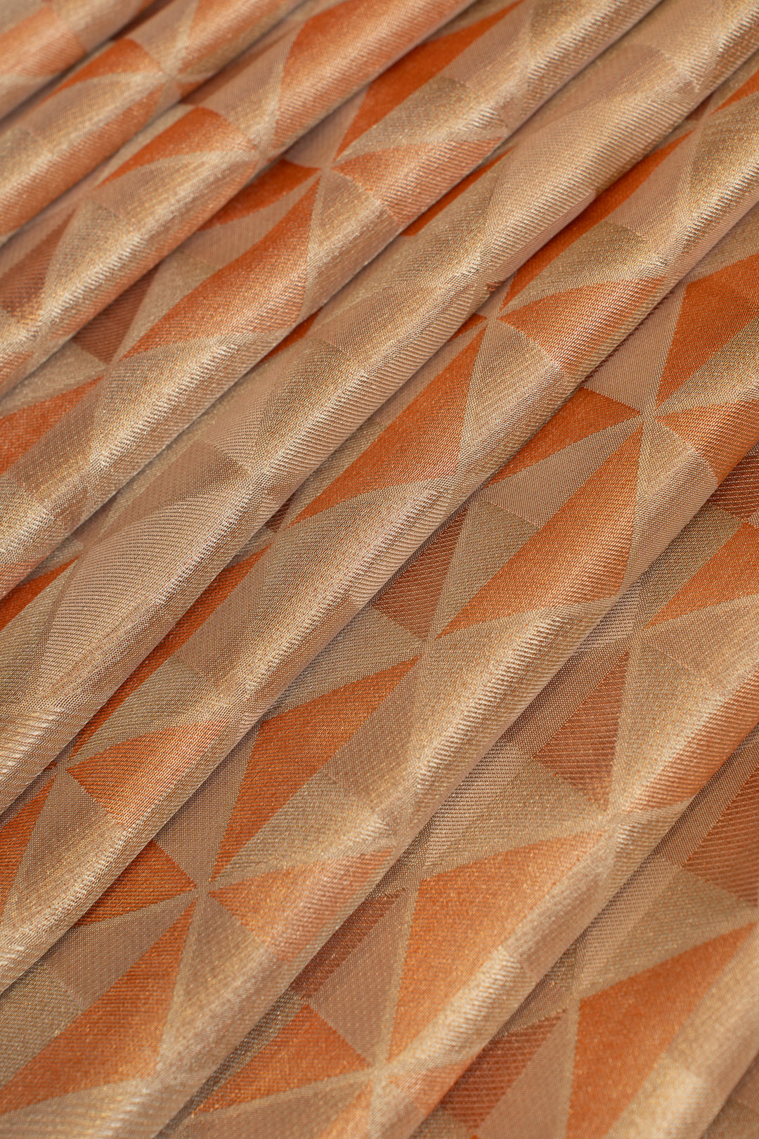 Peach pink geometric tissue brocade pure Kanchipuram silk saree