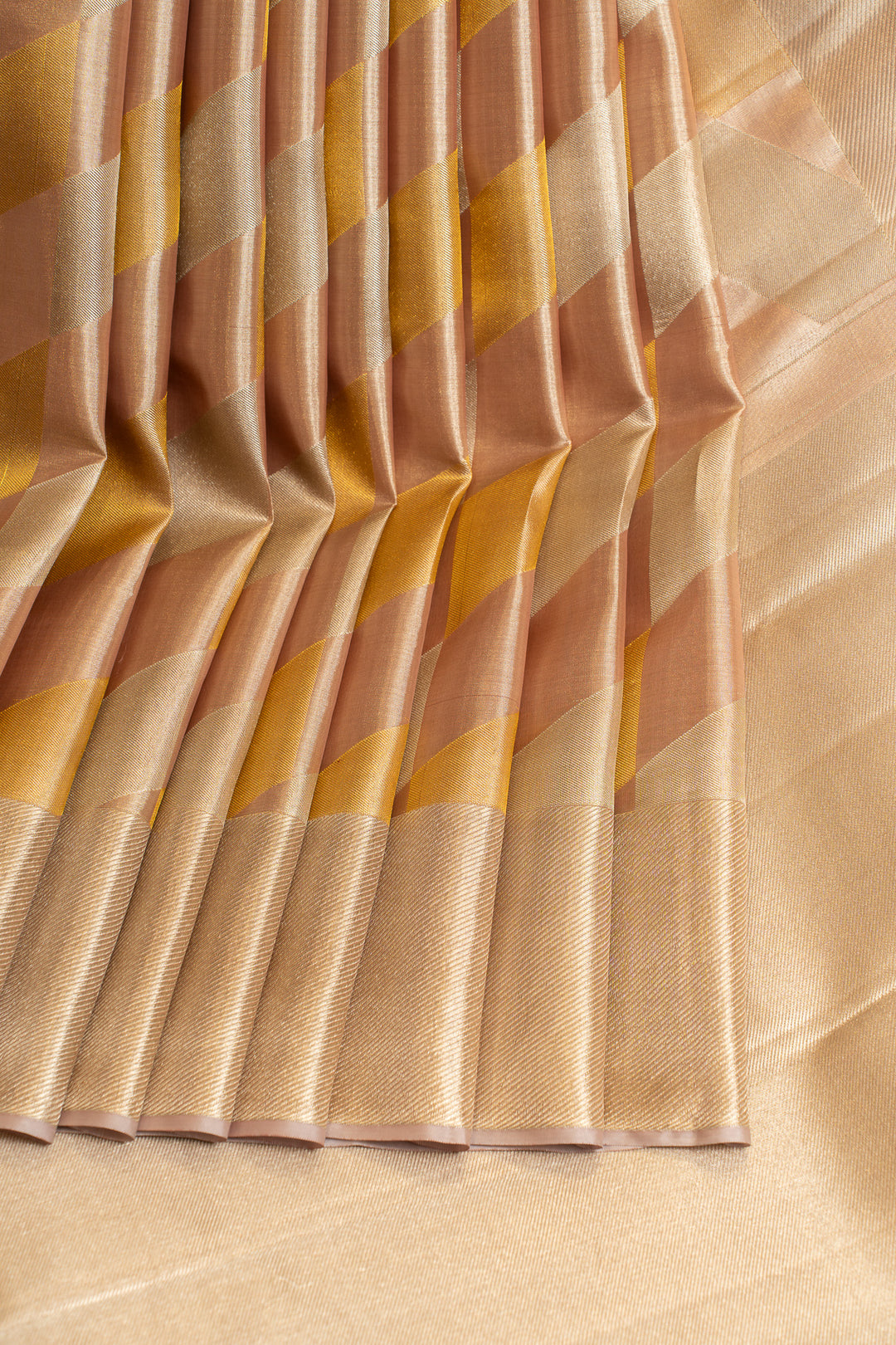Peach and pastel pink diamond tissue  pure Kanchipuram silk saree