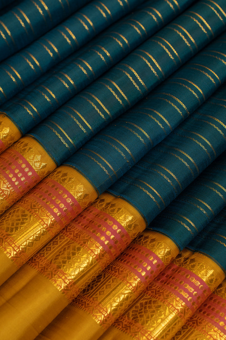 Vintage blue neli stripes  pure Kanchipuram silk saree