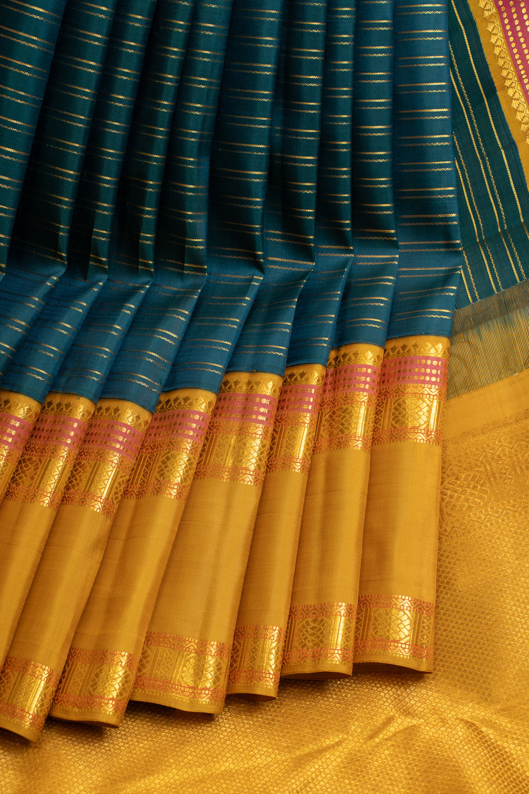 Vintage blue neli stripes  pure Kanchipuram silk saree