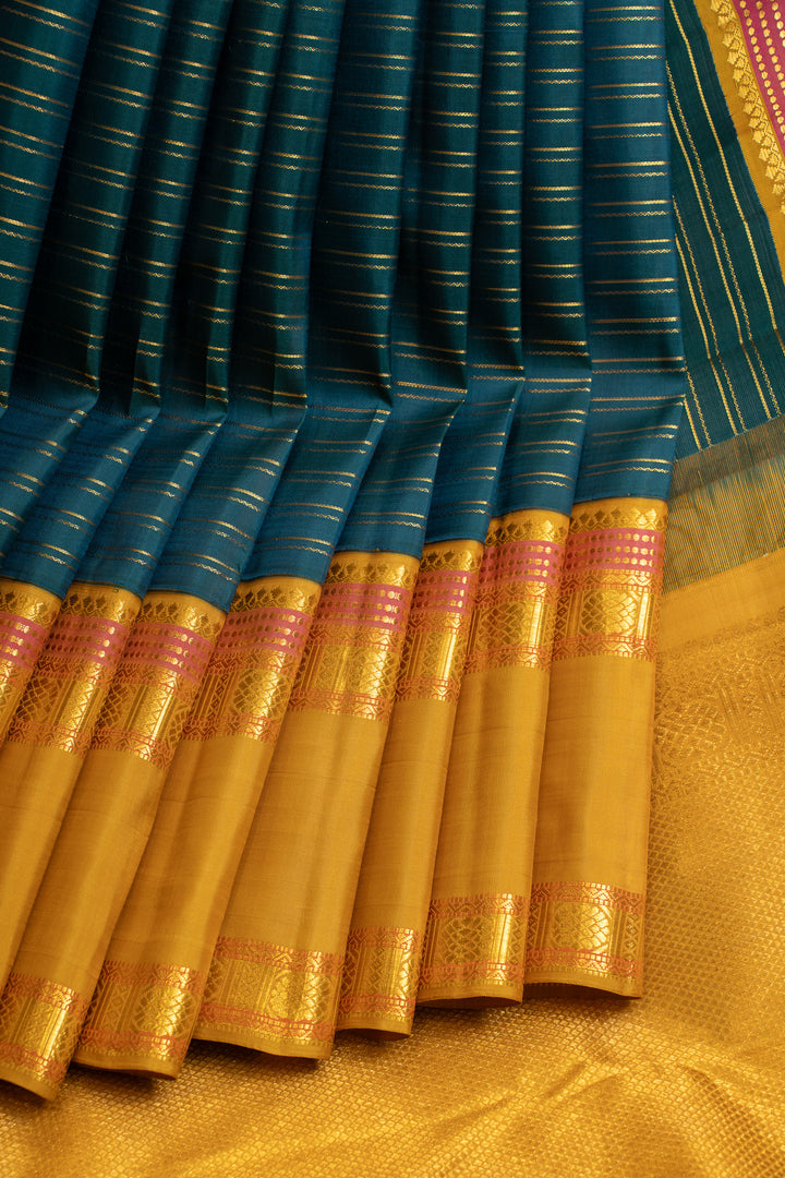 Vintage blue neli stripes  pure Kanchipuram silk saree
