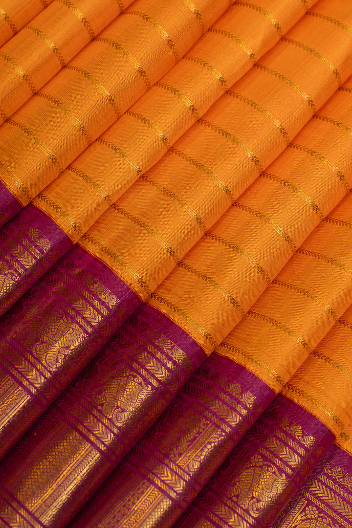 Orange vintage stripes pure Kanchipuram silk saree