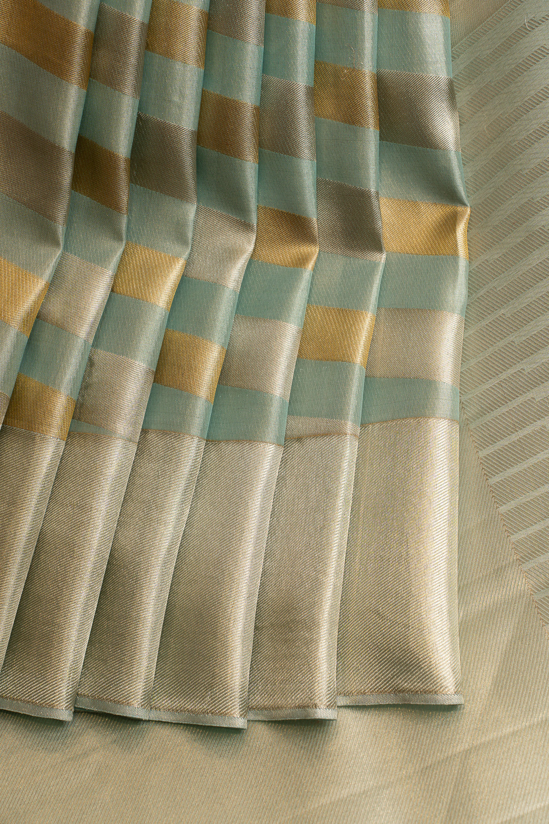 Pastel blue stripes tissue pure Kanchipuram silk saree