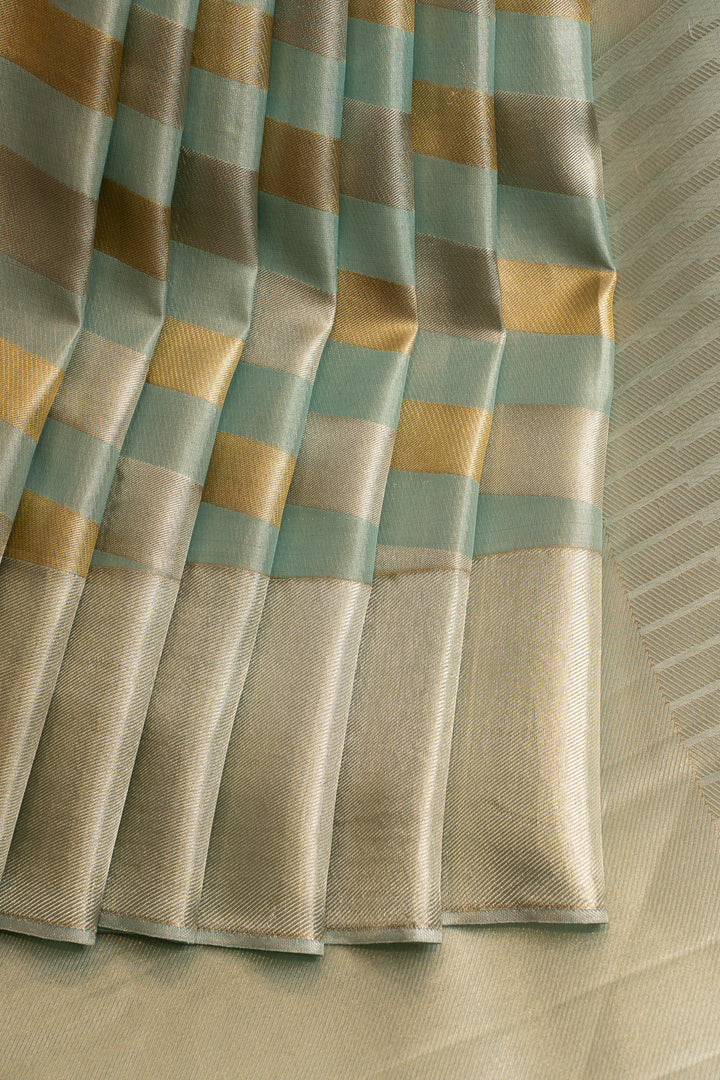 Pastel blue stripes tissue pure Kanchipuram silk saree