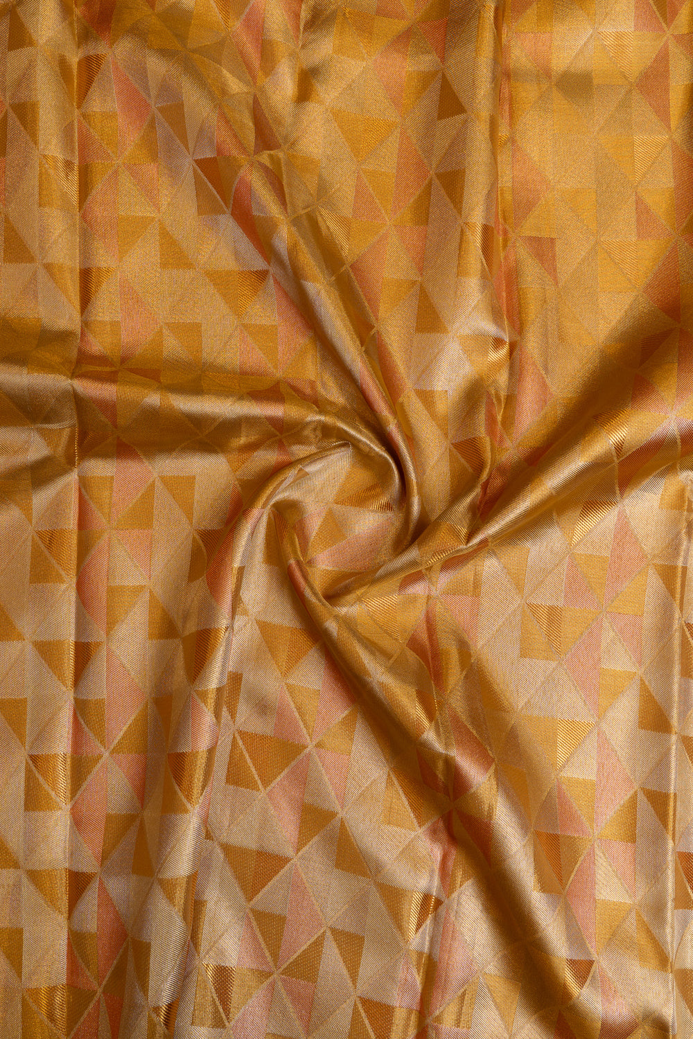 Gold and orange triangle brocade pure Kanchipuram silk saree